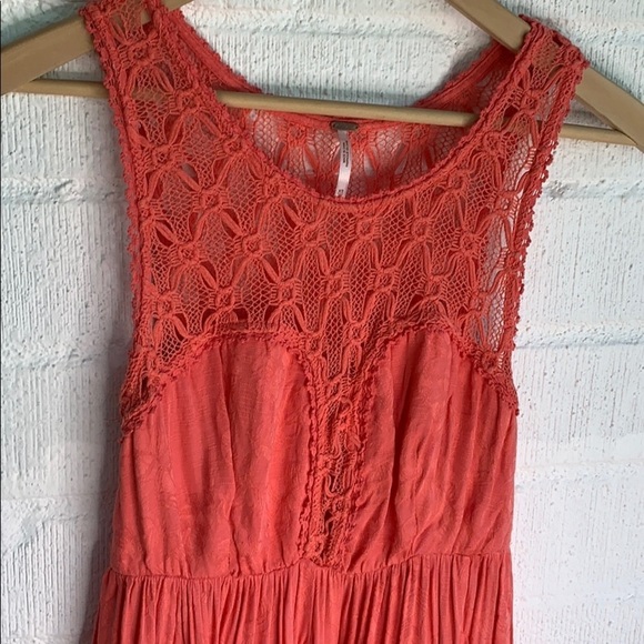Free People Crochet Embroidered Coral  Lace Fit & Flare Mini Dress sz XS - Picture 5 of 10